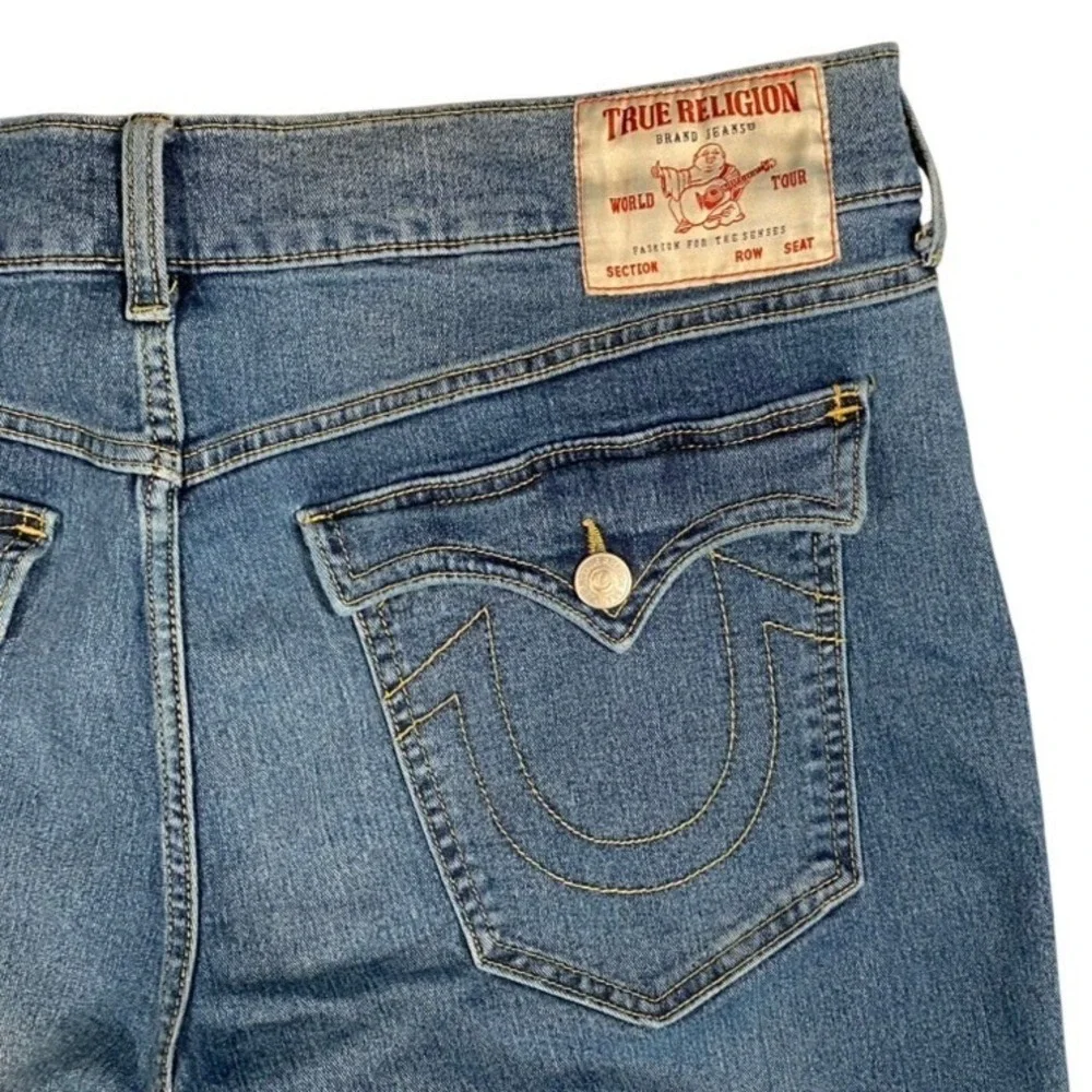 True Religion Geno Relaxed Slim Sz 40 Jeans Med Wash Blue Horseshoe‎ Custom Hem